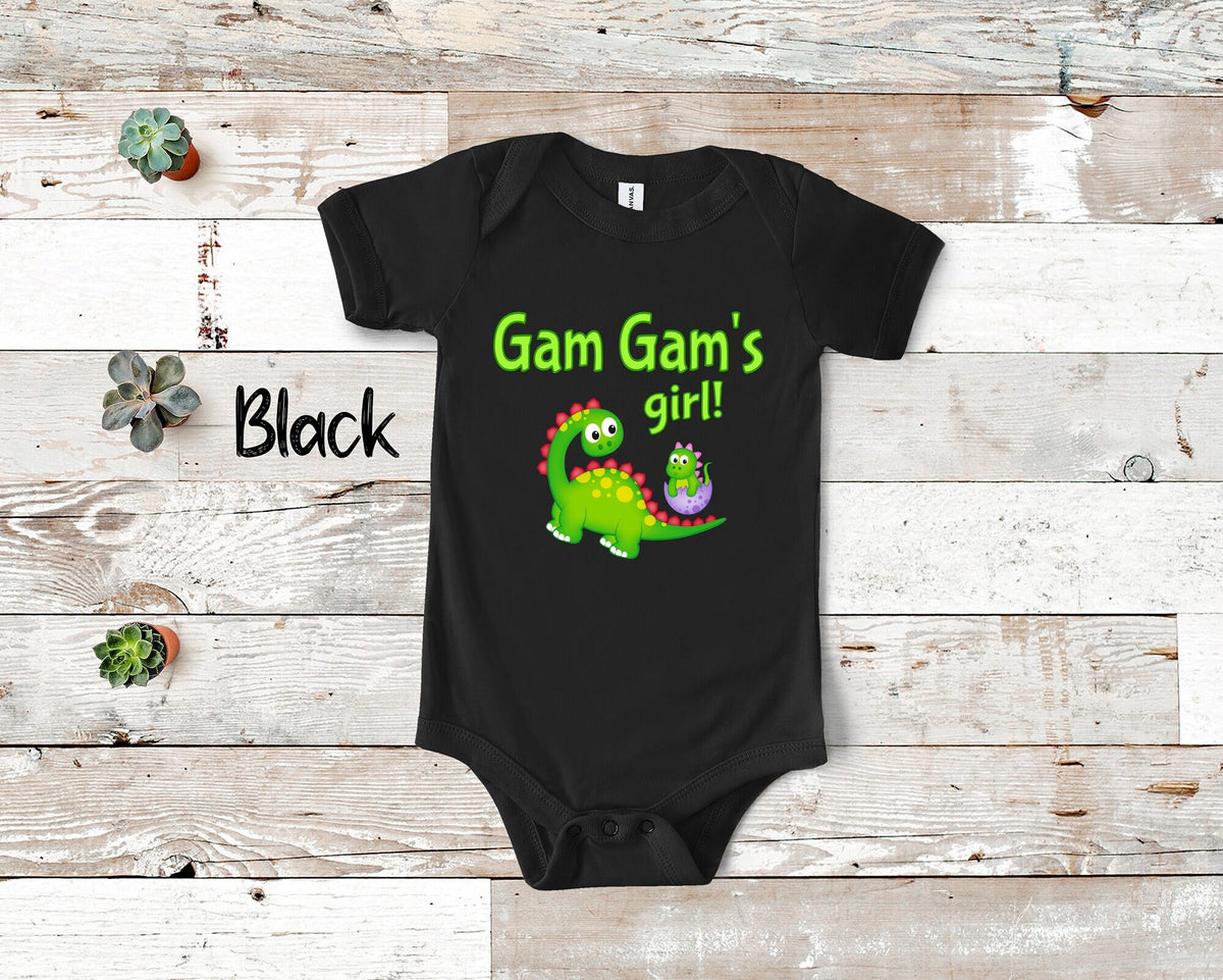 Gam Gam39s Girl Cute Grandma Name Dinosaur Baby Bodysuit Tshirt or Toddler Shirt for a Special Grandmother Gift or Pregnancy Announcement Graphic Tee – Feel-Good Design · Trending Graphic Apparel
