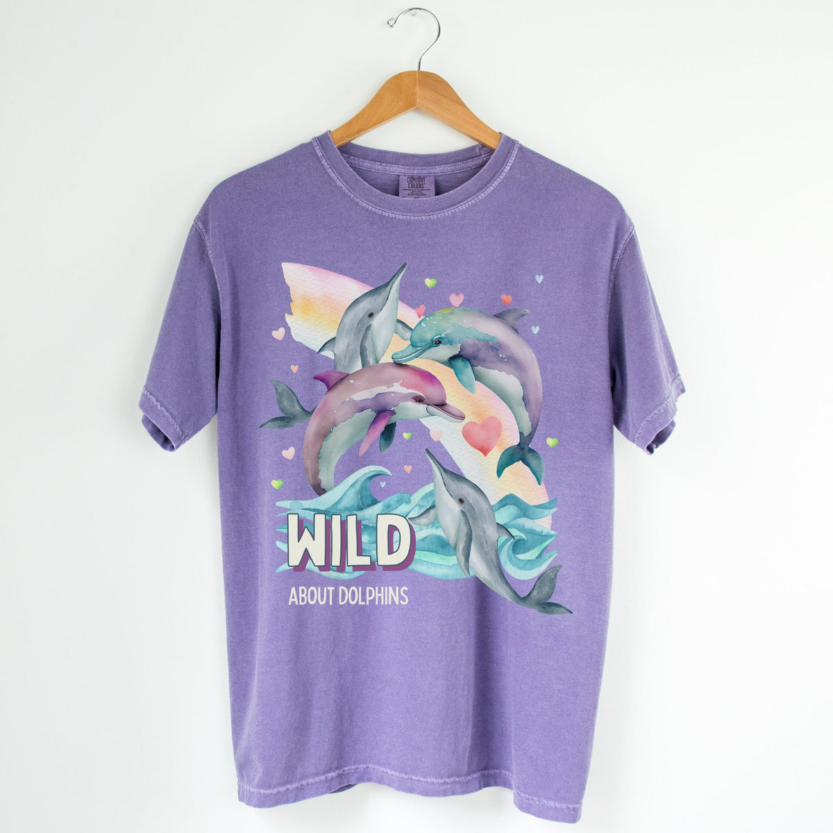 Funny Ocean Shirt for Dolphin Lover Wild About Dolphins Kitschy Nineties Style Shirt with Rainbow for Beach Trip or Summer Graphic Tee – Feel-Good Design · Perfect For Daily Wear