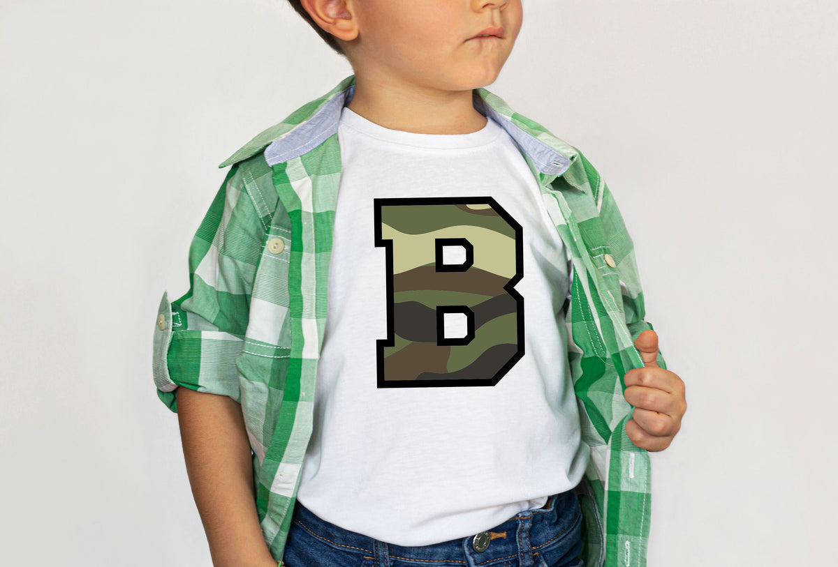 Boys Childs Camo Camouflage Alphabet Print Initial T Shirt Tee AZ In 10 Colours Graphic Tee – Fan Favorite · Great Gift For Fans