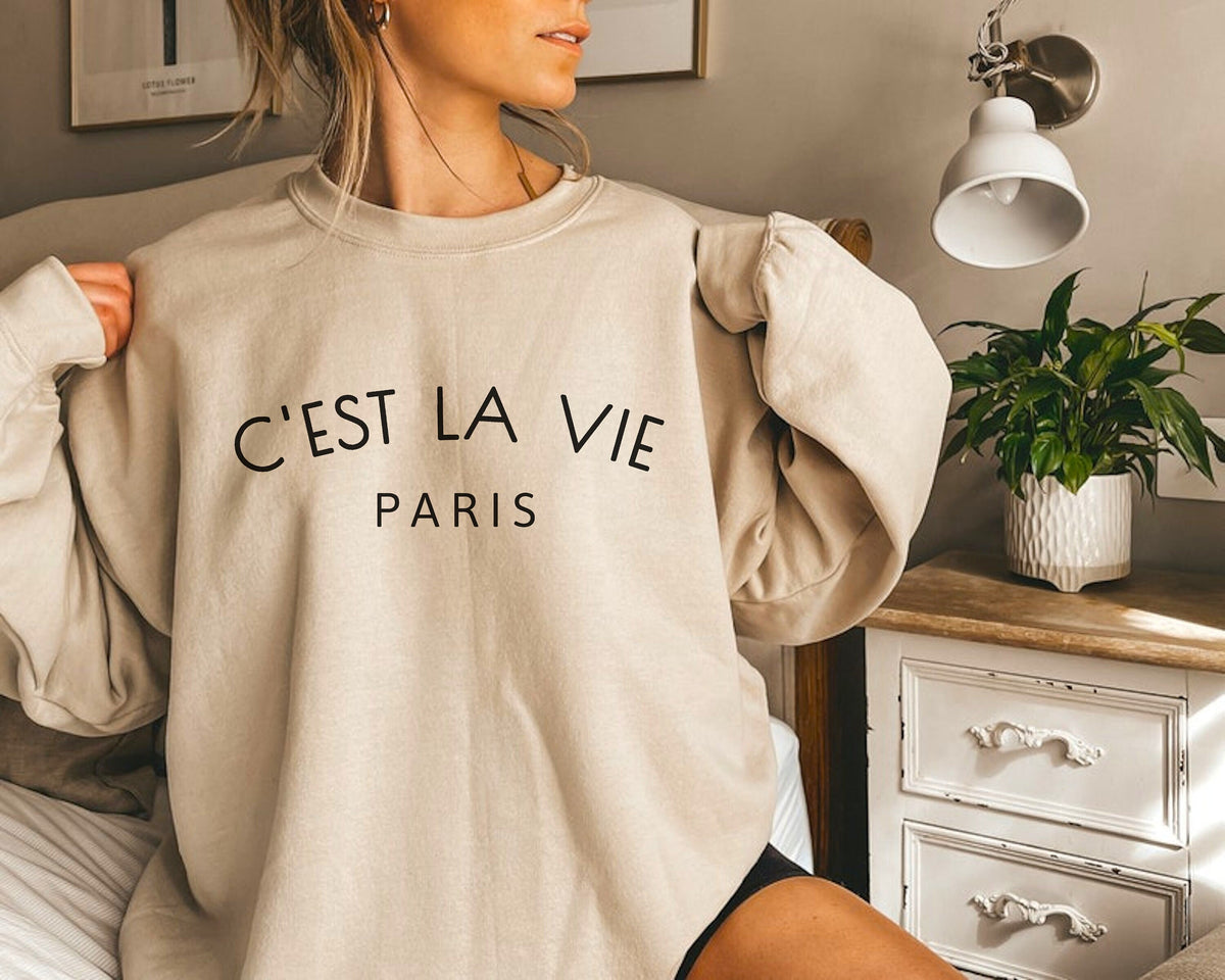 Paris Sweatshirt Womens Cute Paris France Gift C39est La Vie Shirt Paris Crewneck Pullover Sweatshirt – Easygoing Wear · Perfect For Daily Wear