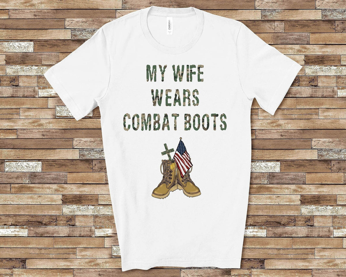 My Wife Wears Combat Boots for Husband with Military Spouse Great Birthday Mothers Day Christmas Gifts Graphic Tee – Bold Style · Must-Have Style
