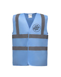 Personalised Sky Blue Enhanced Hi Vis Vest Custom Work Printed Front Back Vest Workwear Text Or Logo Hospitality Working Graphic Tee – Bold Style · Top Pick For Any Outfit
