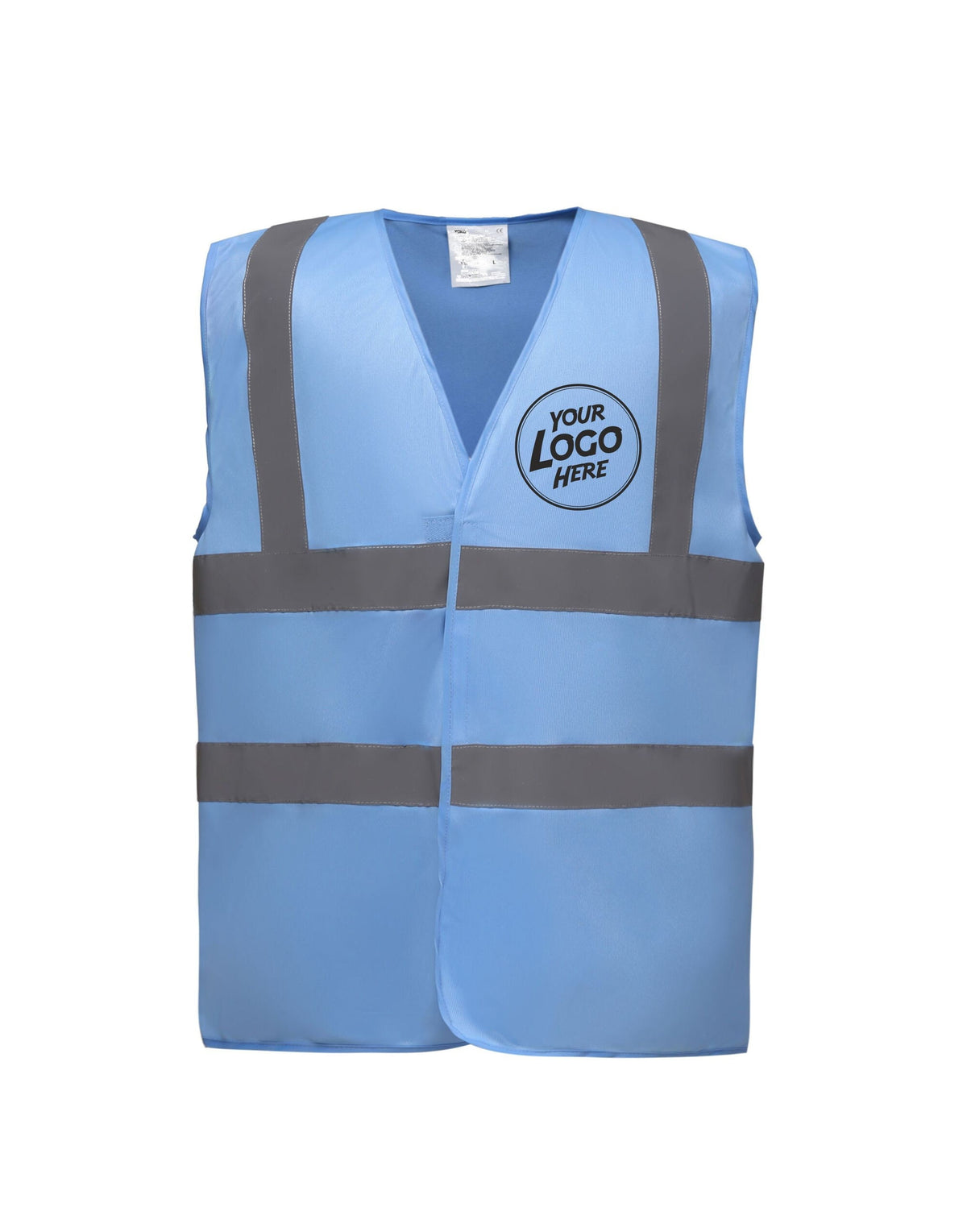 Personalised Sky Blue Enhanced Hi Vis Vest Custom Work Printed Front Back Vest Workwear Text Or Logo Hospitality Working Graphic Tee – Bold Style · Top Pick For Any Outfit