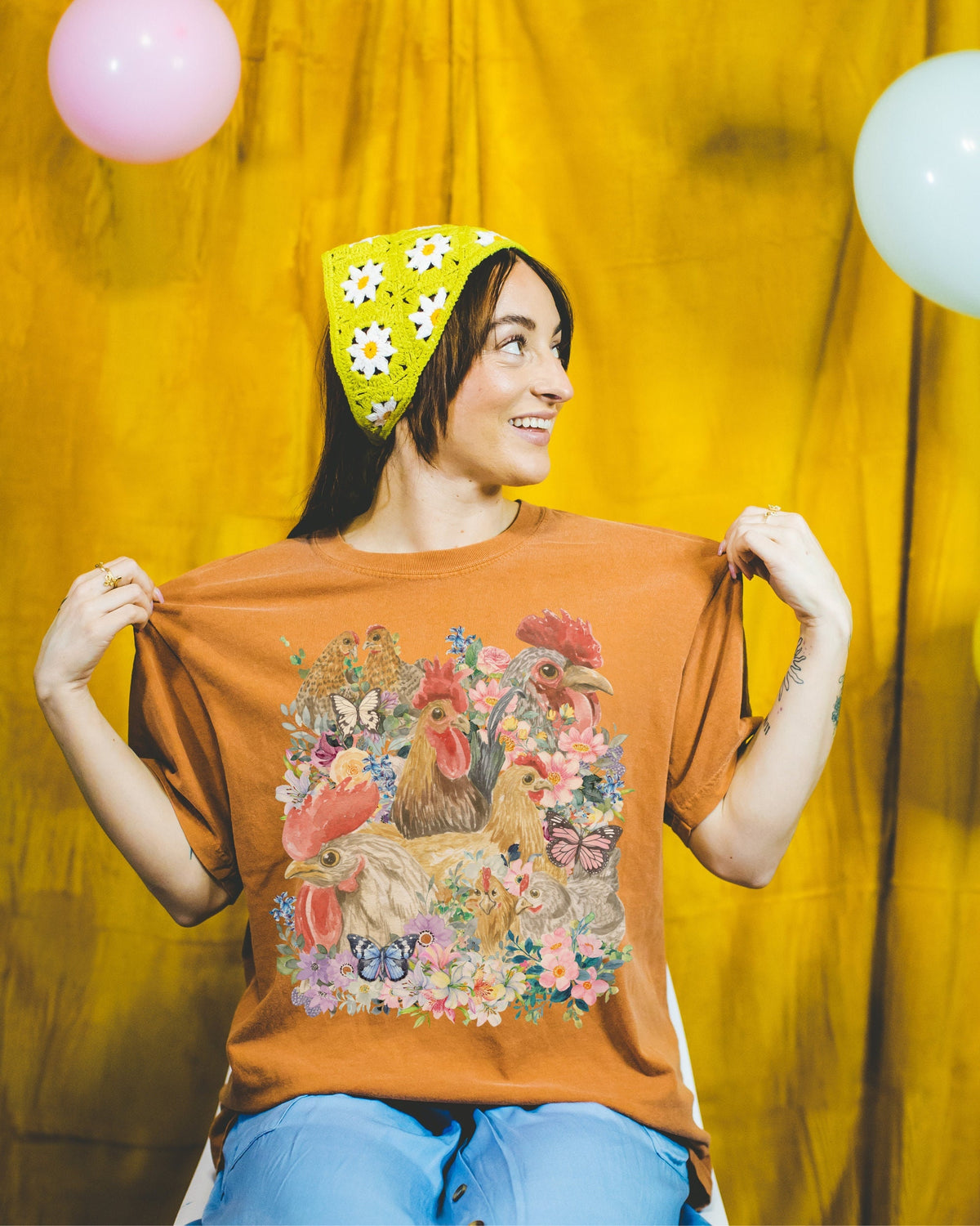 Colorful Chicken Lady Shirt Boho Cottagecore Tee Shirt with Butterflies Funny Chicken Lover Gift for Mothers Day 90s Throwback TShirt Graphic Tee – Easygoing Wear · High-Quality Print