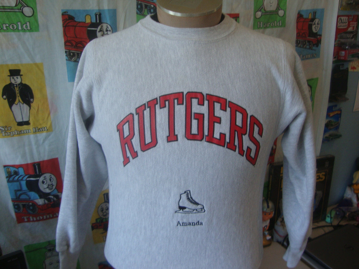 Vintage 90s Rutgers Scarlet Knights University College Champion Reverse Weave Gray Amanda Crewneck Sweatshirt S Sweatshirt – Bold Style · Great Gift For Fans