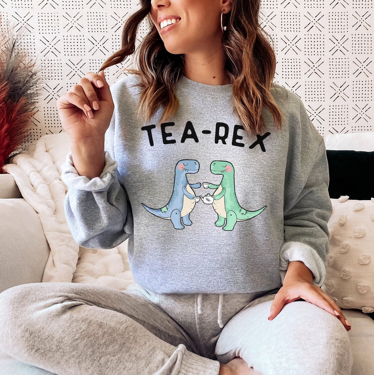 TeaRex Sweatshirt Tea Rex Sweatshirt Cute Dinosaur Sweatshirt Tyrannosaurus Rex Tea Sweatshirt Tea Rex Dinosaur Sweater Sweatshirt – Cozy Vibes · High-Quality Print