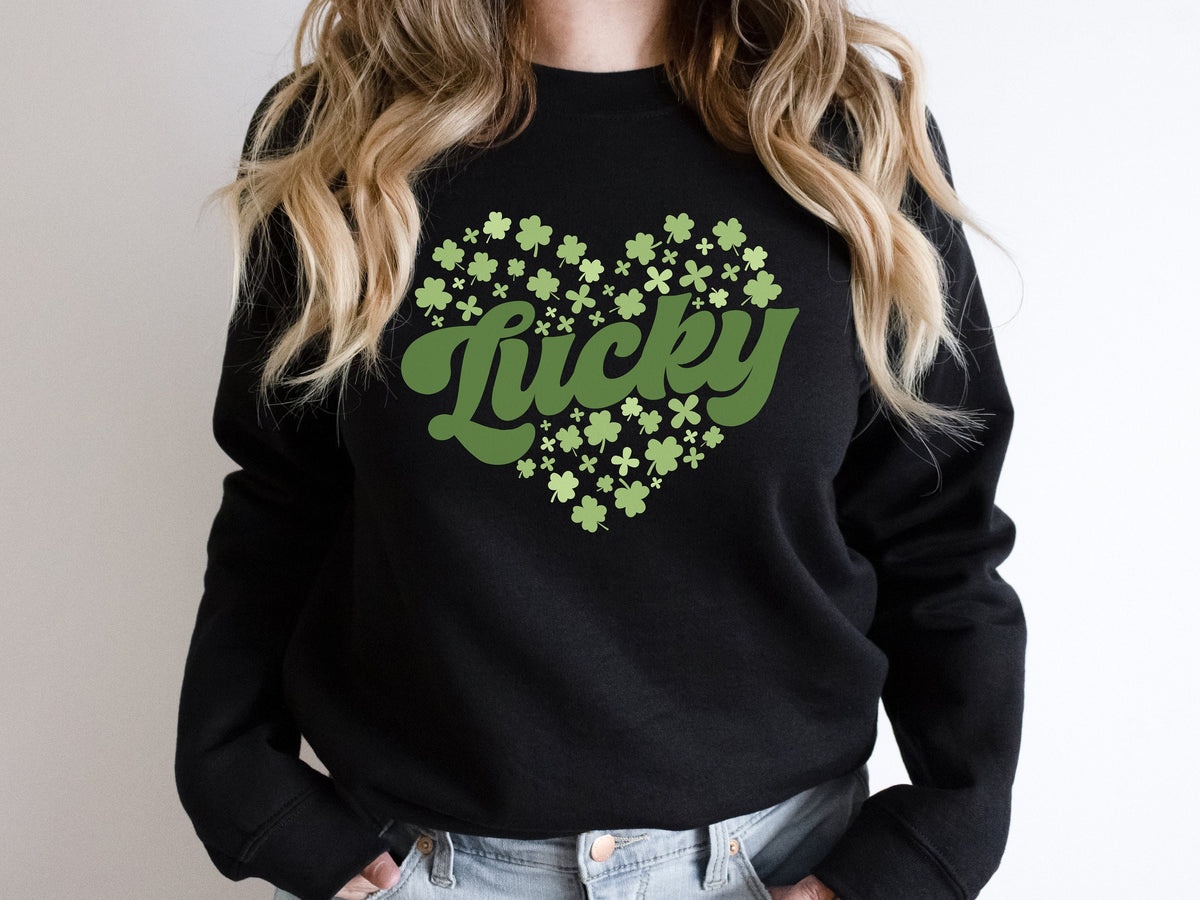Retro Saint Patricks Day Sweatshirt Lucky Irish Sweatshirt Shamrock Heart Sweatshirt Green Retro St Patrick39s Day Shamrock Sweater Sweatshirt – Everyday Comfort · Perfect For Daily Wear