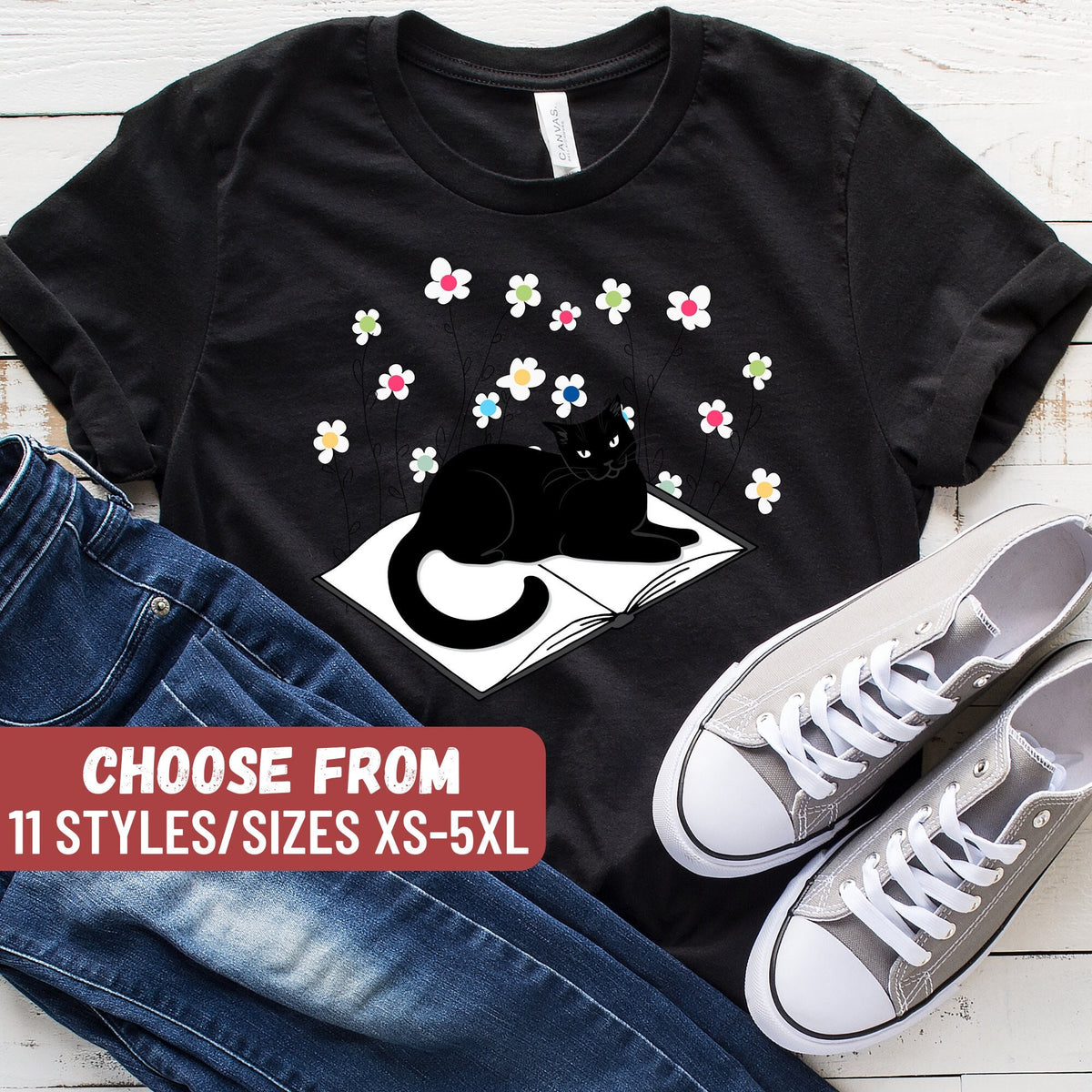Floral Cat Book Shirt Cute Cat Lover Shirt Book Lover Gift Book Cat Shirt Librarian Shirt Reader Gift Book Cat Flowers TShirt Graphic Tee – Easygoing Wear · Must-Have Style