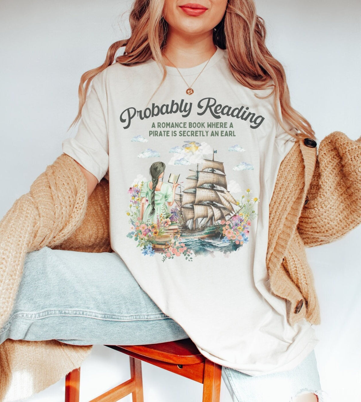 Funny Bookish Tee Shirt for Romance Reader Probably Reading About A Pirate Earl 19th Century Regency Romance Shirt for Writer or Reader Graphic Tee – Feel-Good Design · Great Gift For Fans
