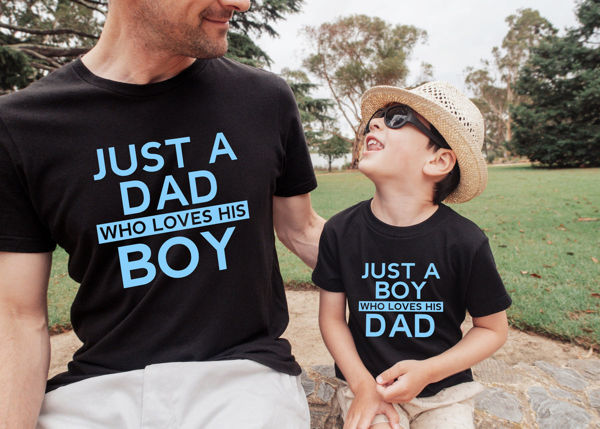 Just A Boy Who Loves His Dad ShirtsJust A Dad Who Loves His Boy ShirtFathers Day ShirtDad and Son ShirtFather Birthday Gift Graphic Tee – Soft Feel · Top Pick For Any Outfit