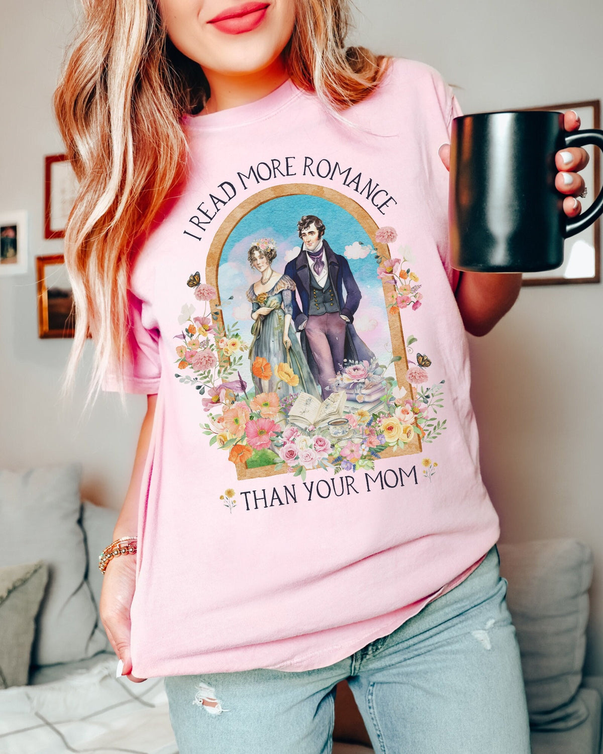 Funny Bookish Tee Shirt for Regency Romance Reader I Read More Romance Than Your Mom Floral Book Lover TShirt Historical Romance Gift Graphic Tee – Aesthetic Look · High-Quality Print