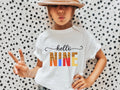 Hello Nine Shirt 9th Birthday Shirt Leopard Pattern Bday Tee 9th Bday Shirt Nineth Birthday Shirt Custom Birthday Shirt Colorful Shirt Graphic Tee – Everyday Comfort · High-Quality Print