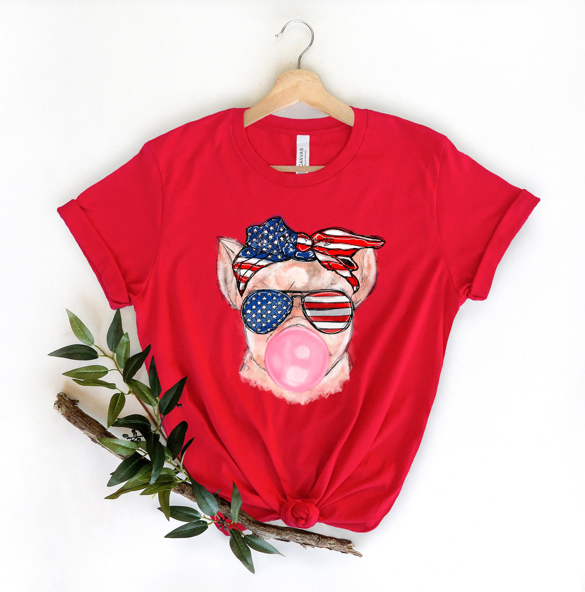 4th of July cat Bubblegum Patriotic cat Sunglasses Bandana Bubble Gum Pig Shirt 4th of July Gift Pig blowing Bubble Gum Graphic Tee – Feel-Good Design · Must-Have Style