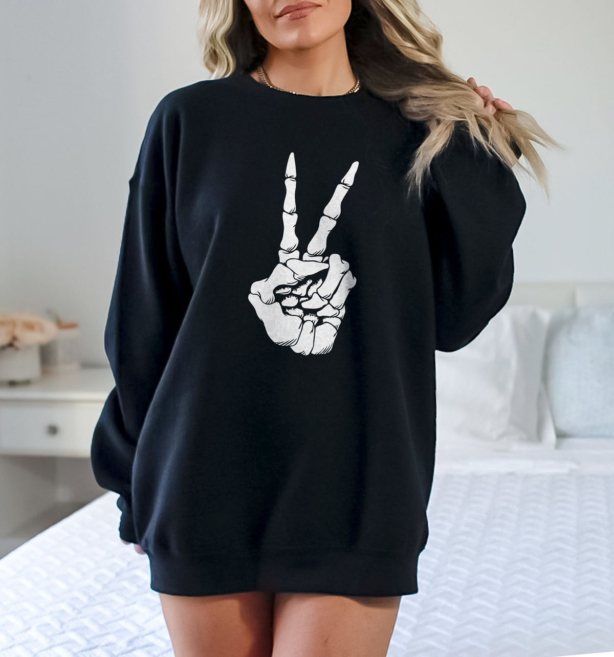 Skeleton Hand Peace Sign Sweatshirt Goth Clothing Grunge Rock Gothic Emo Sweater Sweatshirt – Easygoing Wear · Perfect For Daily Wear
