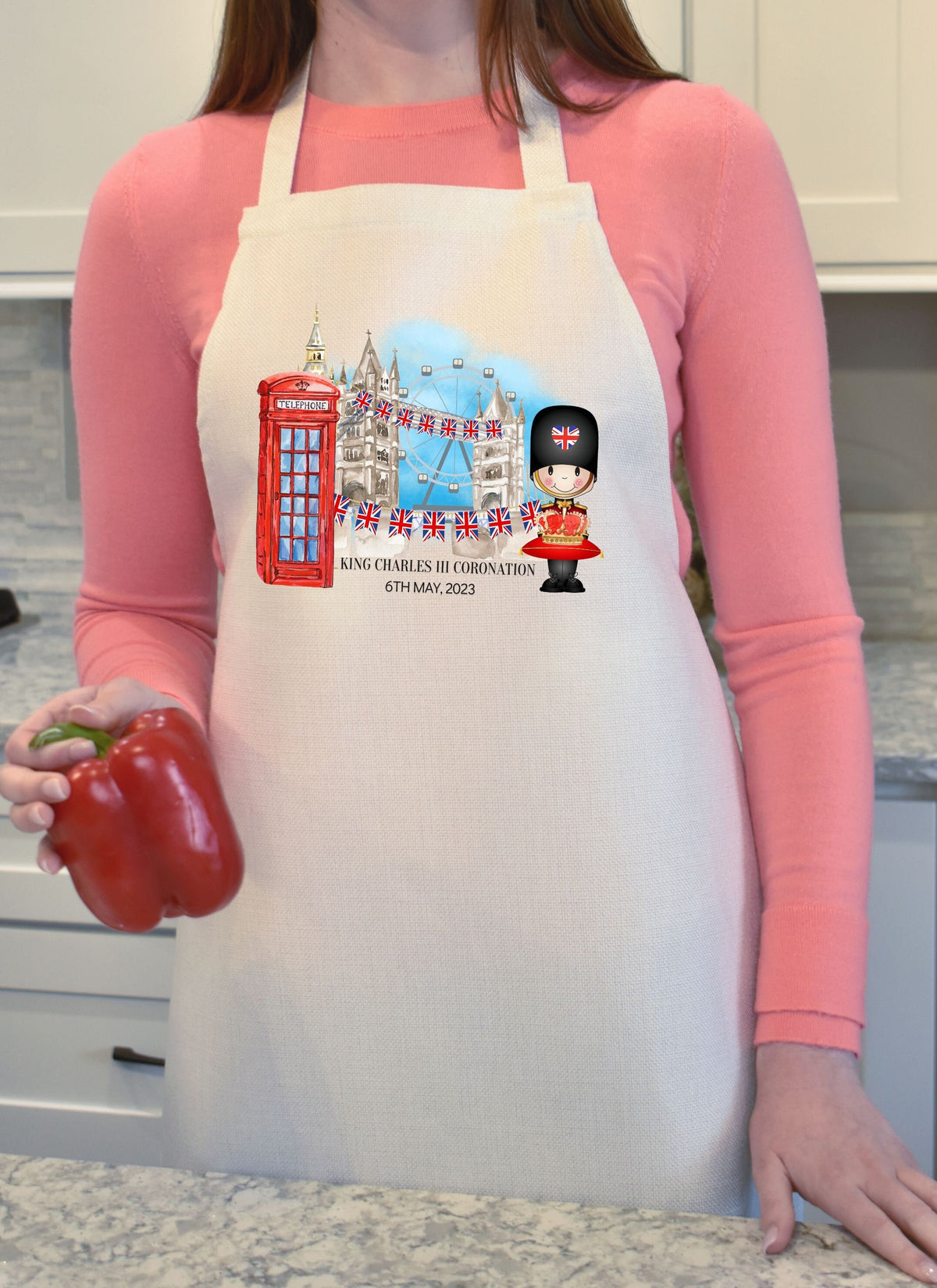 Baking Apron Kings Coronation Party Cooking Apron Baking Union Jack Tower Bridge London Eye King Charles III Royal Family Crown Graphic Tee – Easygoing Wear · Trending Graphic Apparel