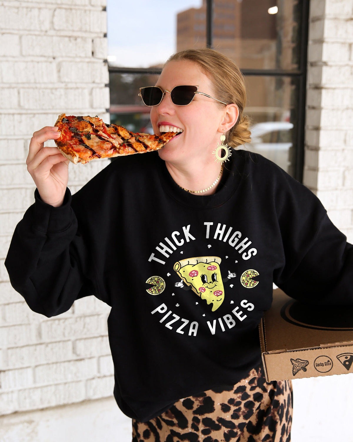 Pizza Sweatshirt Thick Thighs Pizza Vibes Womens Sweatshirt Sweatshirt – Soft Feel · Great Gift For Fans