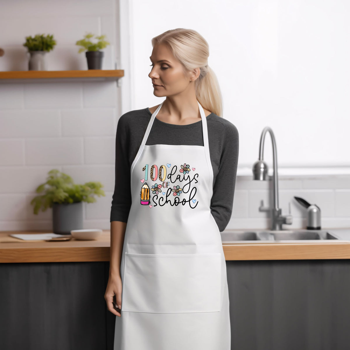Baking Apron Teacher Appreciation Gifts For Men Or Women Cooking Kitchen BBq Apron Leaving School 100 Days Of School Graphic Tee – Feel-Good Design · Top Pick For Any Outfit