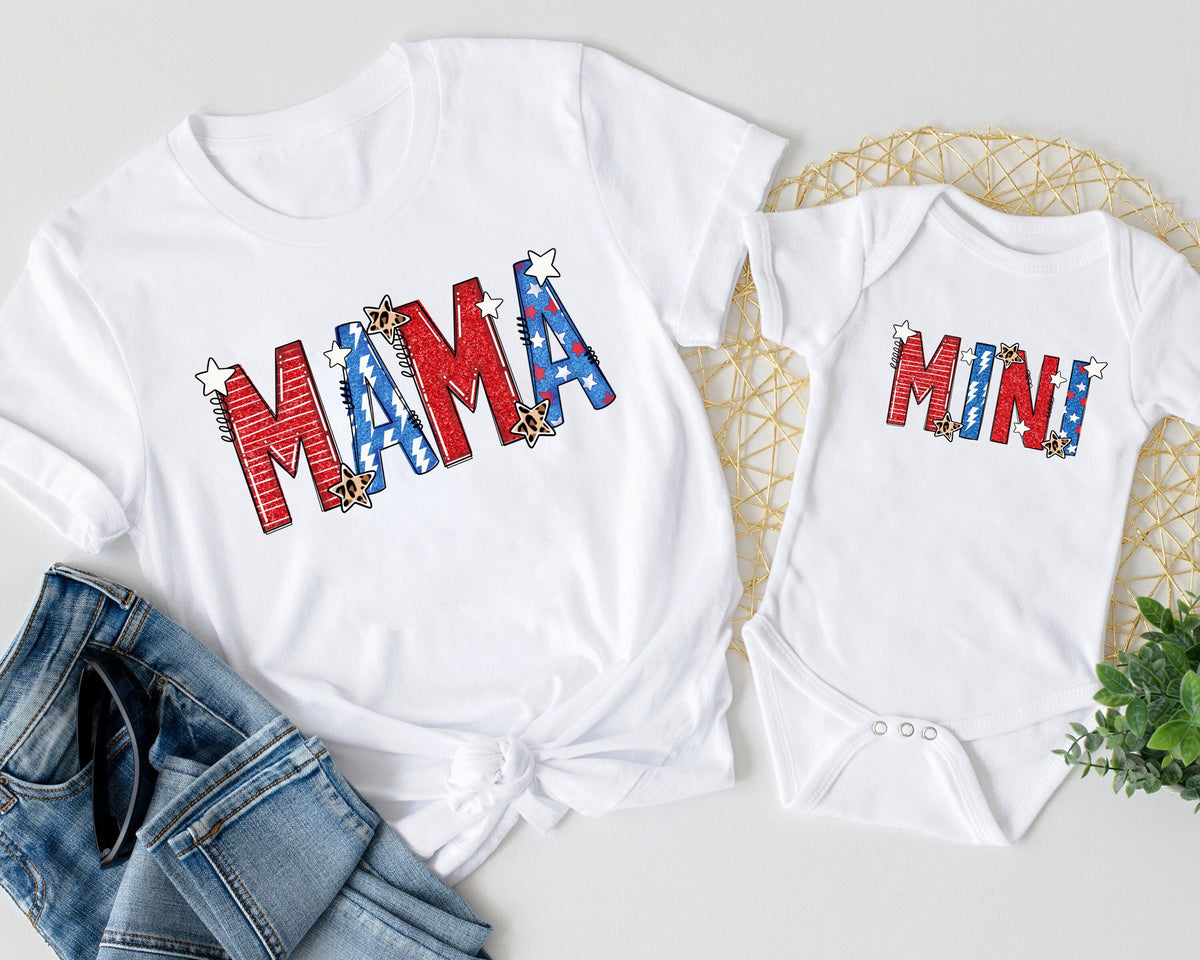 Mama And Mini American Flag Shirt 4th of July Shirt Mama Mini Patriotic Couple Shirt Patriotic Tee Independence Day Shirt4th of July Graphic Tee – Soft Feel · Must-Have Style
