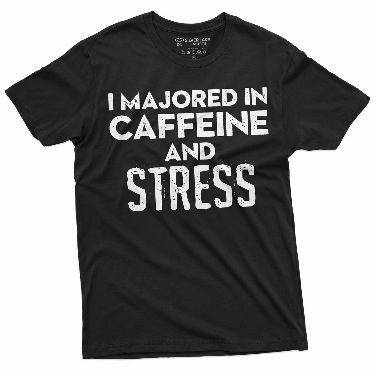 Men39s funny graduation T shirt I majored in stress and caffeine High school College graduation Teeshirt grad ceremony tee Graphic Tee – Aesthetic Look · Trending Graphic Apparel