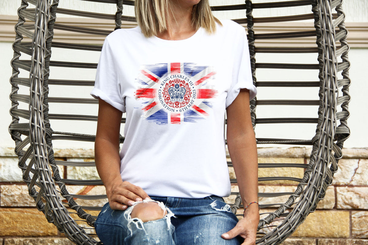 Kings Coronation Party Womens T Shirt Union Jack King Charles III Royal Family Crown Graphic Tee – Cozy Vibes · Great Gift For Fans