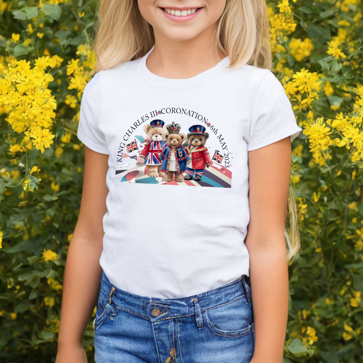Kings Coronation Party Kids Childs T Shirt Tower Bridge London Eye 3 Teddy Bears King Charles III Royal Family Crown Graphic Tee – Premium Graphic · Great Gift For Fans