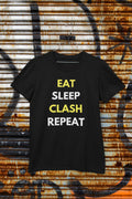 Clash of Clans Eat Sleep Clash Repeat T Shirt Gaming T Shirt Black Unisex T Shirt Perfect Gift for Gamers and Clash of Clans Fans Graphic Tee – Easygoing Wear · Perfect For Daily Wear