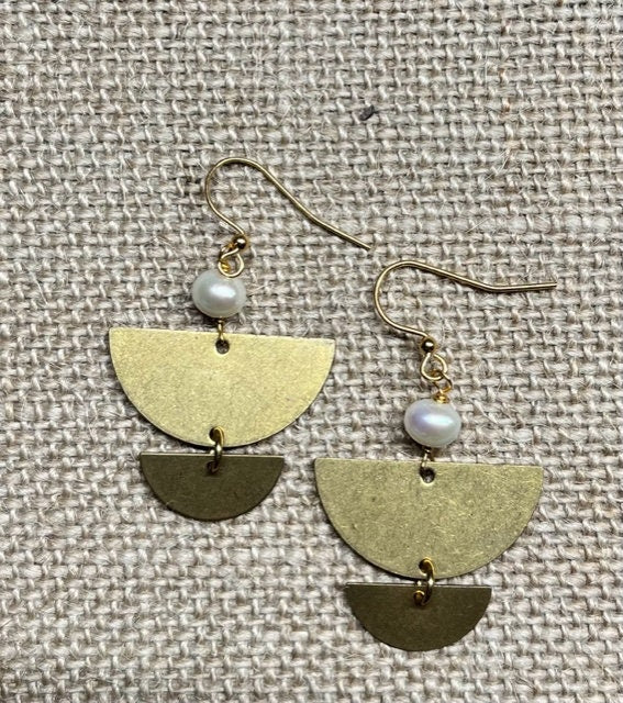 Brass Dangle with Pearl Accents Earrings Graphic Tee – Bold Style · Trending Graphic Apparel