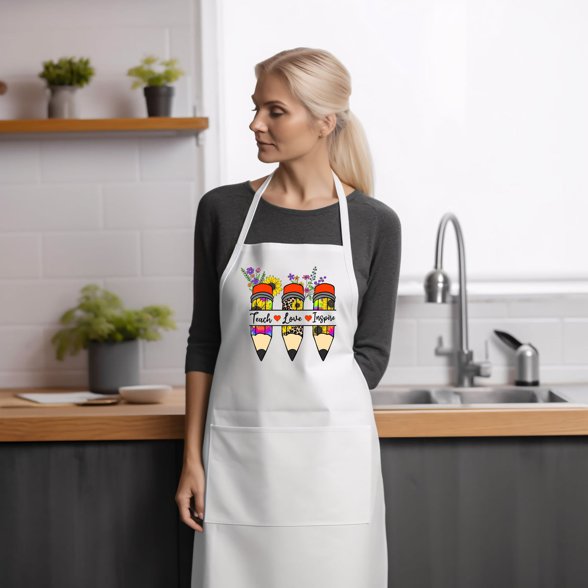 Baking Apron Teacher Appreciation Gifts For Men Or Women Cooking Apron Leaving School Gift Teach Love Inspire Graphic Tee – Soft Feel · High-Quality Print