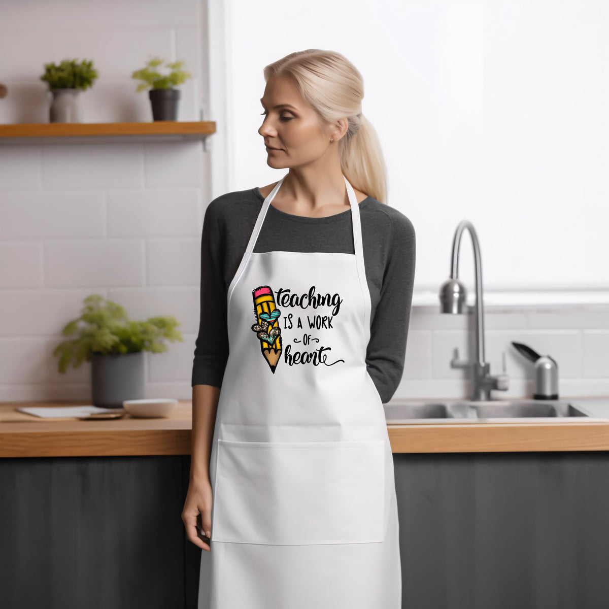 Baking Apron Teacher Appreciation Gifts For Men Or Women Cooking Apron Leaving School Gift Teaching Is A Work Of Heart Graphic Tee – Soft Feel · Trending Graphic Apparel
