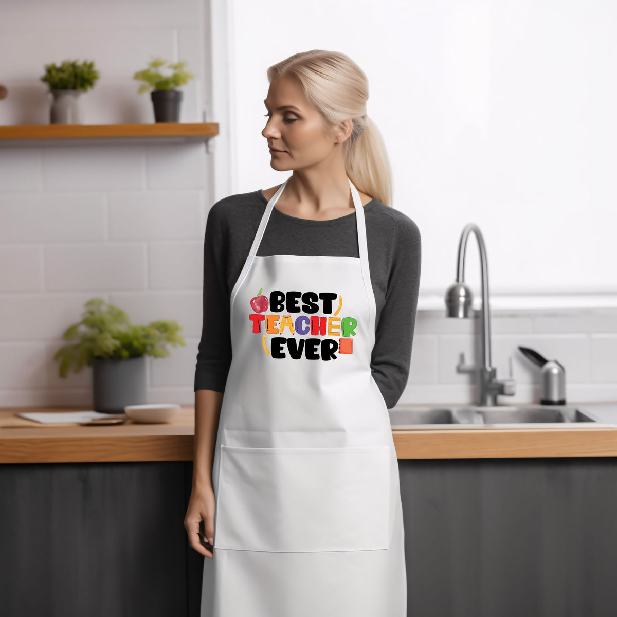 Baking Apron Teacher Appreciation Gifts For Men Or Women Cooking Kitchen BBq Apron Leaving School Best Teacher Ever 3 Graphic Tee – Everyday Comfort · High-Quality Print