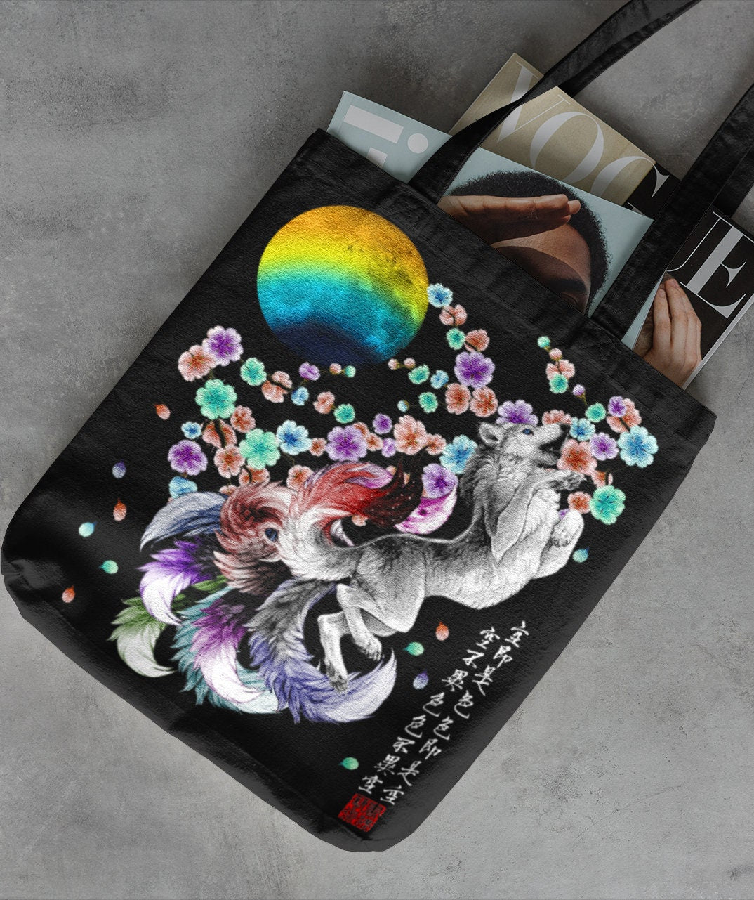 Japanese Fox Tote Cherry Blossom Print Cool Animal Graphic Aesthetic Handbag Trendy Shoulder Bag Moon Floral Purse Women Ladies Gift Tote Bag – Cozy Vibes · Top Pick For Any Outfit