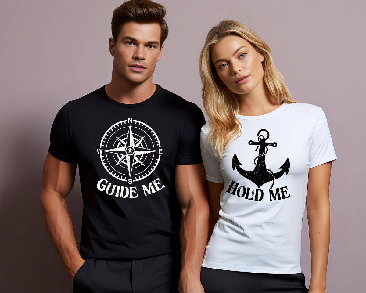 His And Hers Gifts Matching Couples Shirt Mr And Mrs TShirt Guide Me Hold Me Graphic Tee – Bold Style · Trending Graphic Apparel