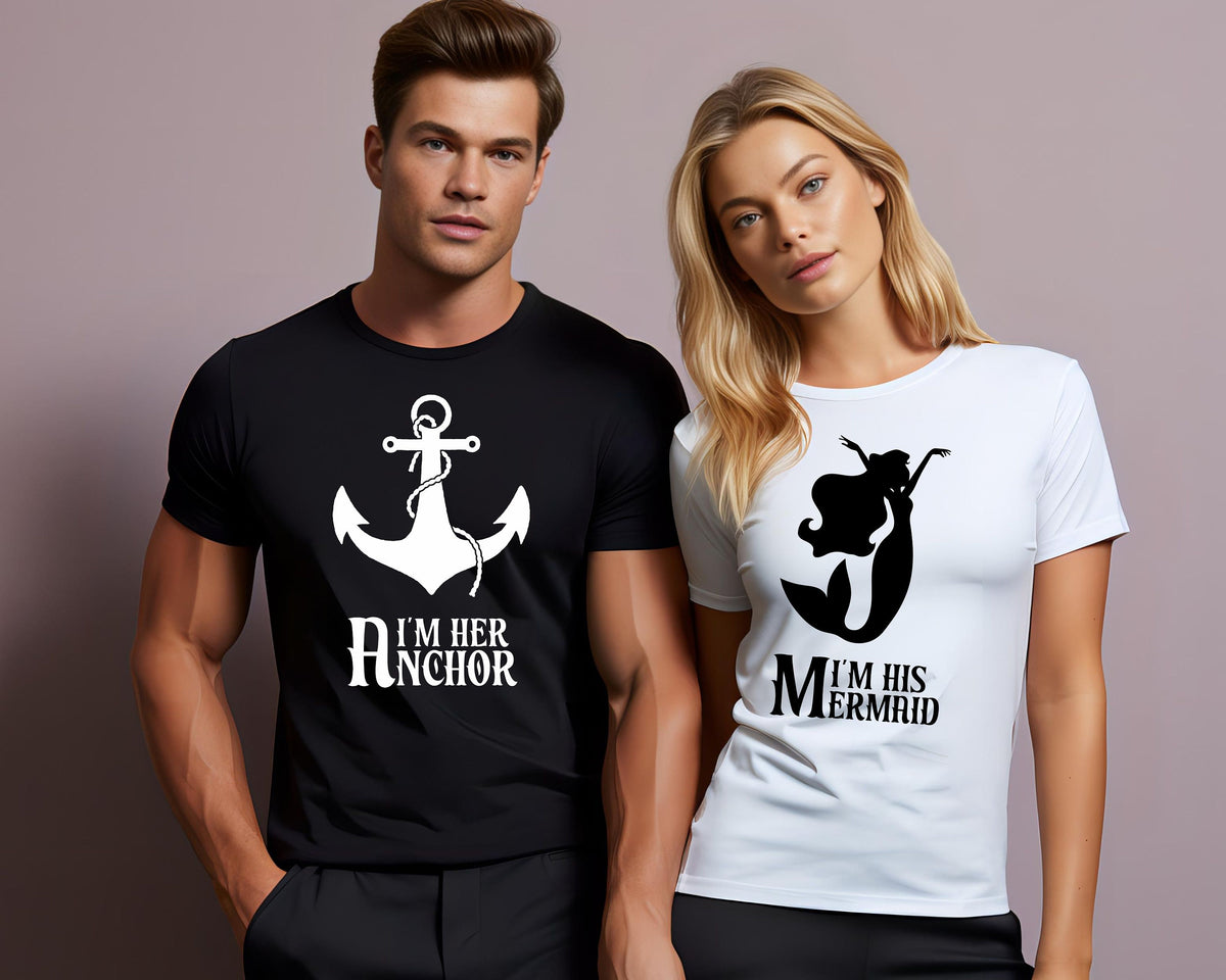 His And Hers Gifts Matching Couples Shirt Mr And Mrs TShirt Im Her Anchor Im His Mermaid Graphic Tee – Warm & Stylish · Must-Have Style