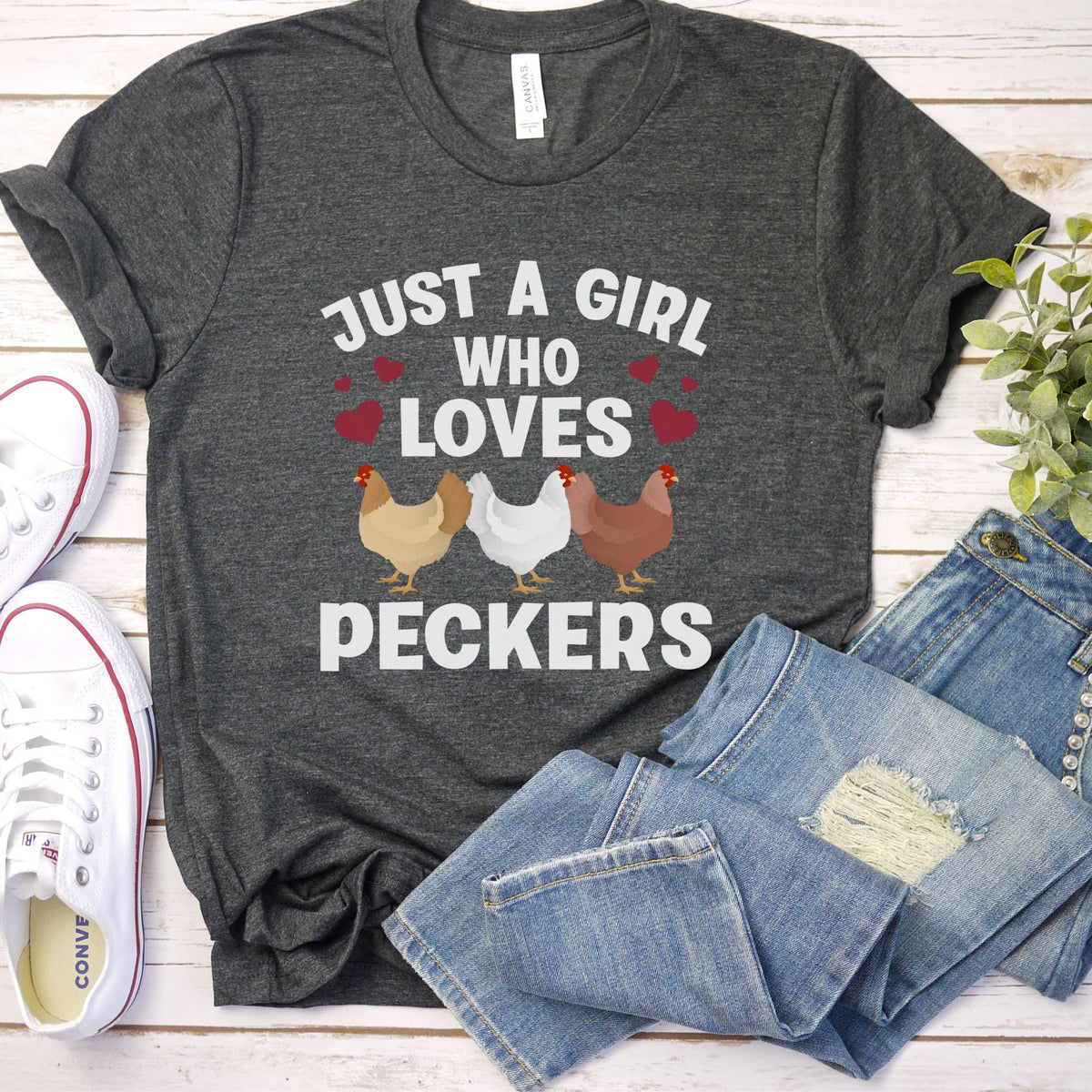 Just a Girl Who Loves Peckers Shirt Funny Chicken Shirt Chicken Mom Chicken Lover Gift Farm Girl Shirt Farm Life Shirt Chicken Lover Graphic Tee – Warm & Stylish · Great Gift For Fans