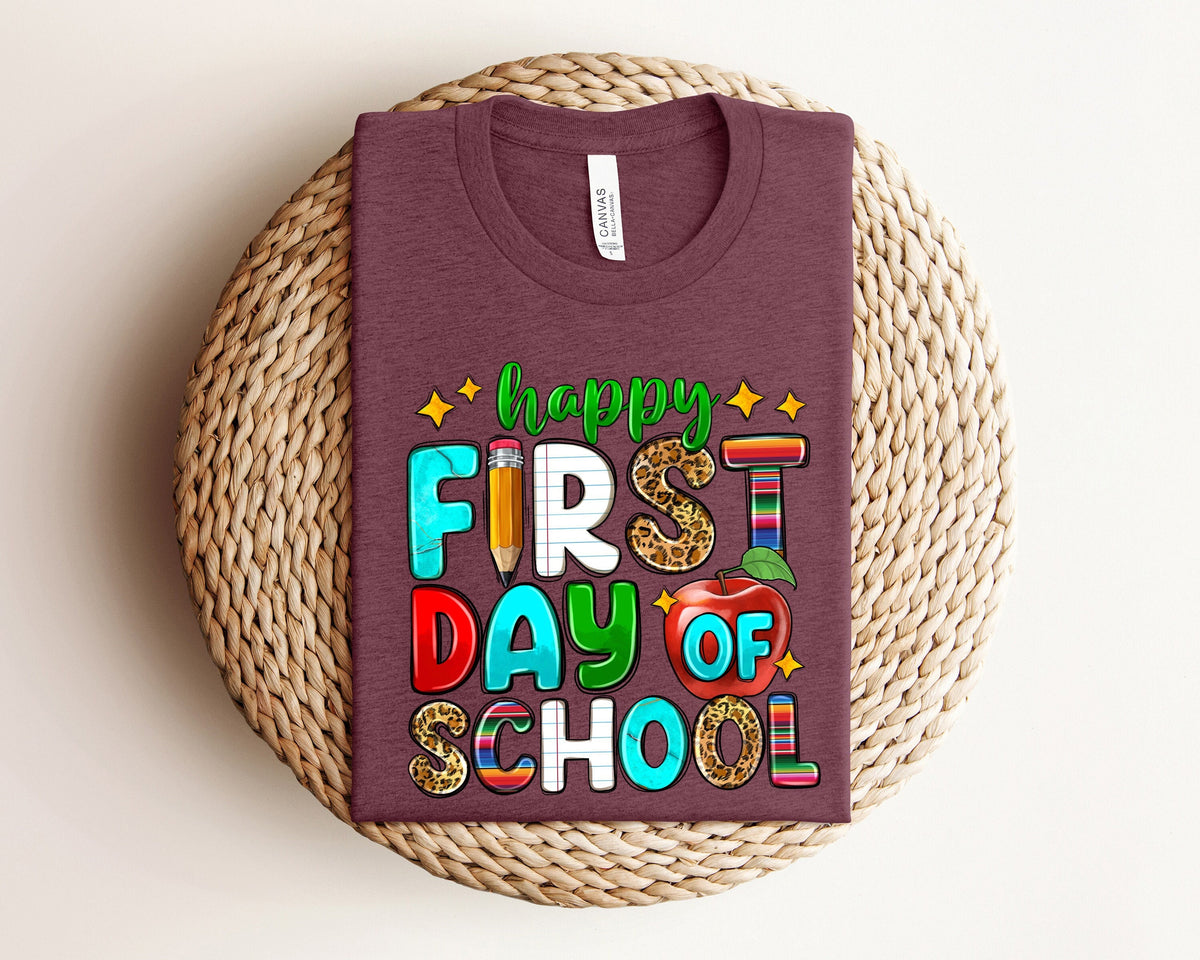 First Day of School Shirt Happy First Day of School Shirt Teacher Shirt Teacher Life Shirt School Shirts 1st Day of School Shirt Graphic Tee – Premium Graphic · Great Gift For Fans