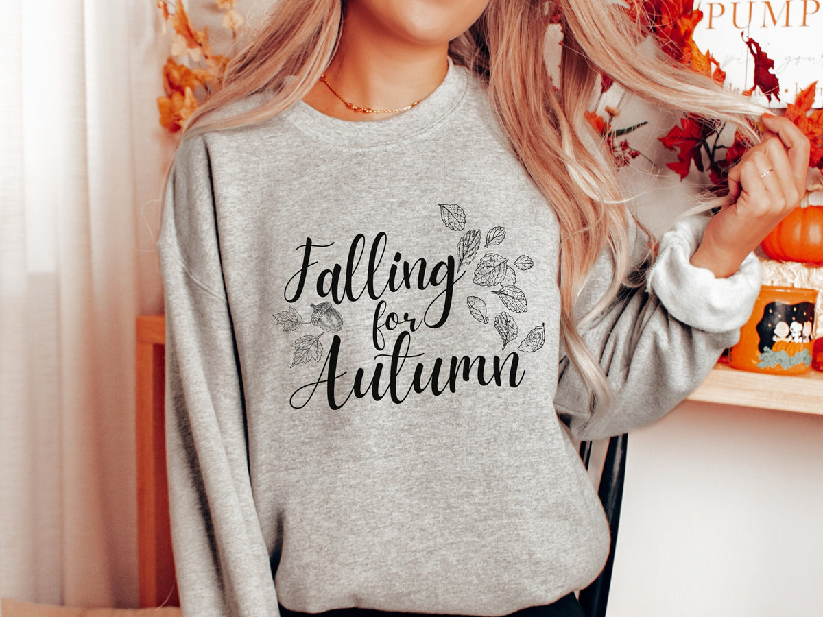 Cute Falling for Autumn Womens Pullover Sweatshirt Fun Autumn Leaves Sweatshirt for Fall Classic Graphic Pullover Womens Sweatshirt Sweatshirt – Aesthetic Look · Must-Have Style