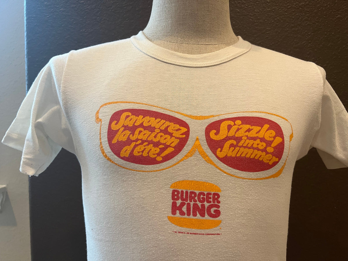 Vintage 8039s Burger King Sizzle into Summer White T Shirt Size S Graphic Tee – Premium Graphic · Trending Graphic Apparel