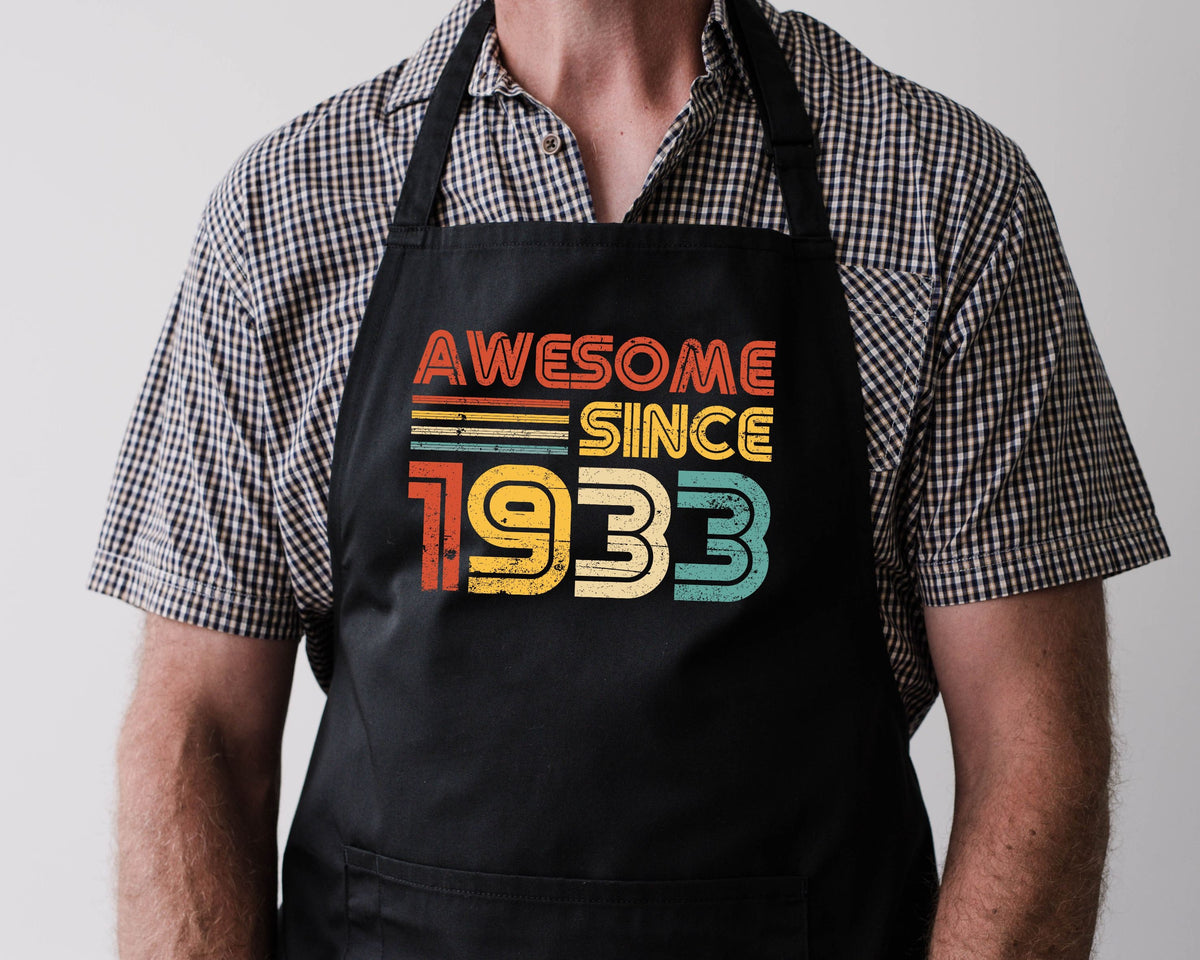 Baking Apron 91st Birthday Gifts Cotton Aprons for Men Dad 91 Years Old Bbq Summer Awesome Since 1933 v2 Graphic Tee – Bold Style · Trending Graphic Apparel