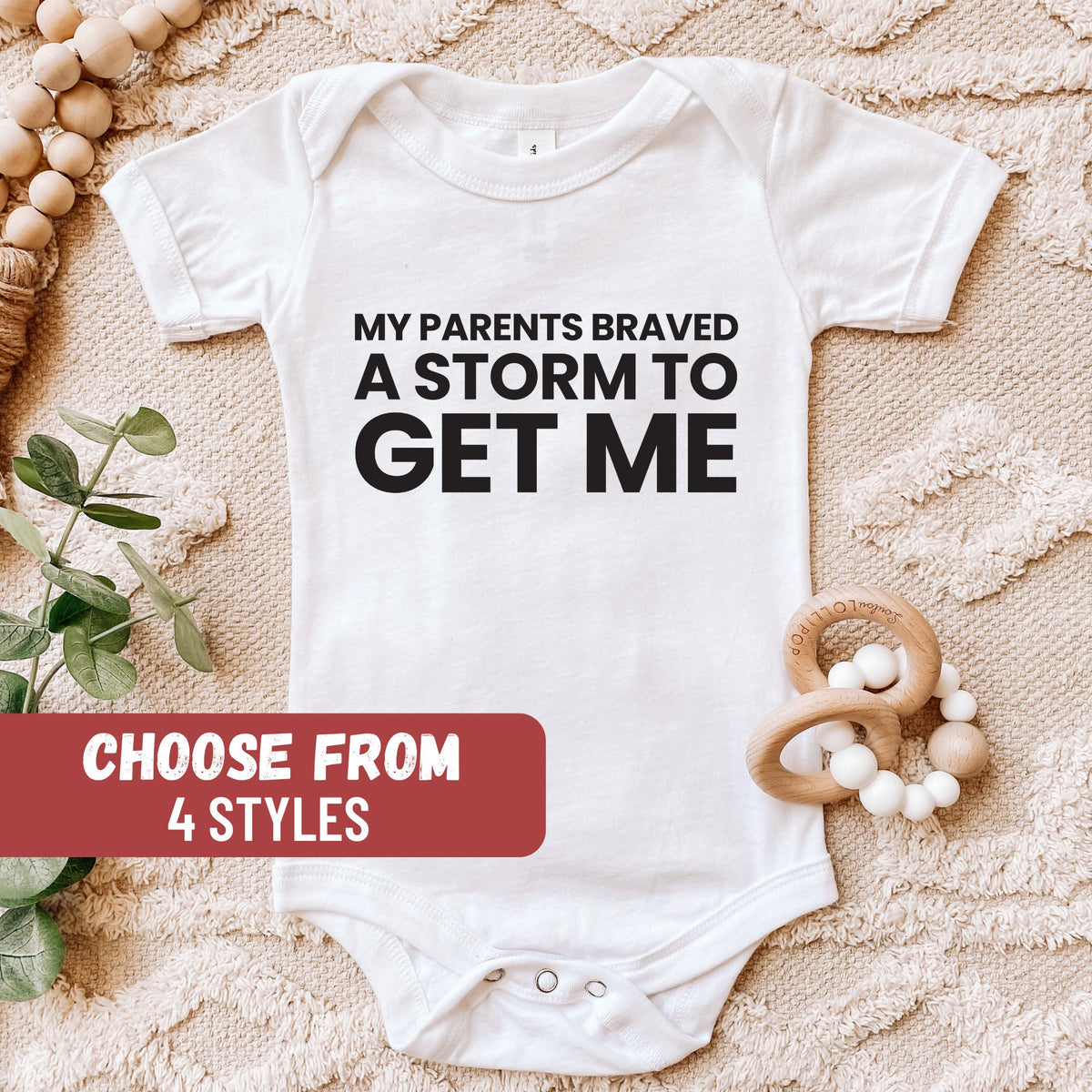 IVF Baby Bodysuit Baby Gift Baby Shower Gift Cute Baby Bodysuit Baby Clothes My Parents Braved A Storm To Get Me Baby Bodysuit Graphic Tee – Bold Style · Perfect For Daily Wear