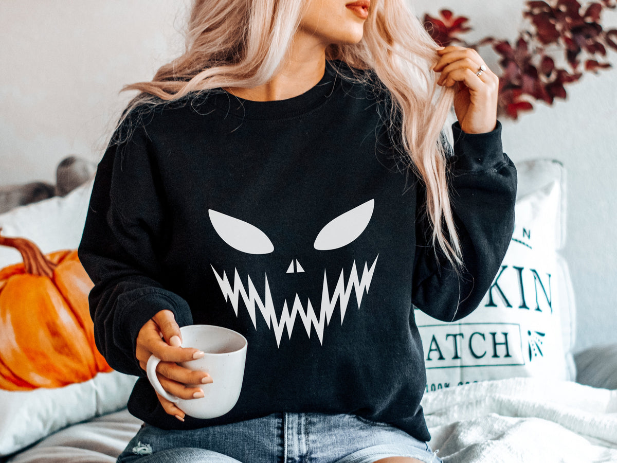 Creepy Jack O Lantern Pumpkin Carving Halloween Sweatshirt Gift for Spooky Season Pumpkin Pullover Womens Sweatshirt Halloween Tee Gift Sweatshirt – Easygoing Wear · Perfect For Daily Wear