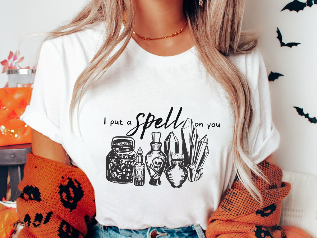 I Put a Spell On You Tshirt Spooky Cute Womens Tshirt for Halloween Fall Shirts for Her Funny Autumn Tee Womens Shirts Unisex Tops Graphic Tee – Soft Feel · Must-Have Style