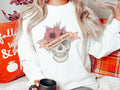 Floral Skeleton Memento Mori Flower Skull Fall Sweatshirt for Halloween Creepy Vibes Gift for Spooky Season Flower Skull Pullover for Women Sweatshirt – Everyday Comfort · Perfect For Daily Wear