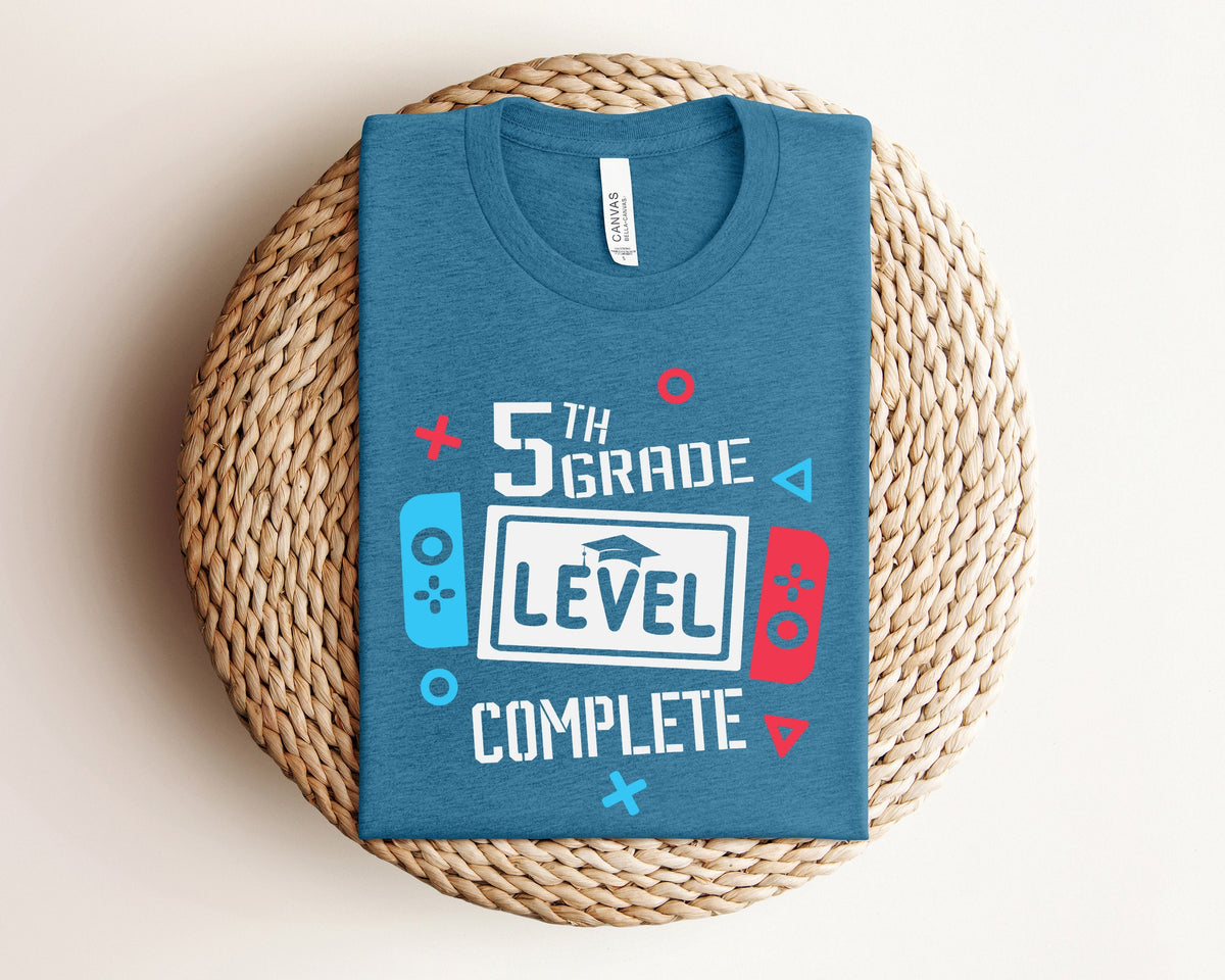 5th Grade Level Completed Gamer Graduation Shirt School Graduation TShirts Gamer Boys Girls Shirt Custom Class Matching Tees Game Over Graphic Tee – Aesthetic Look · Great Gift For Fans