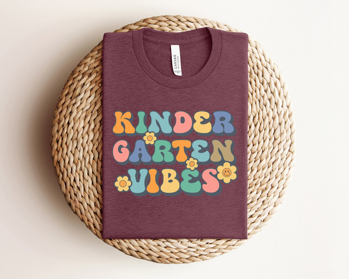 Kindergarten Teacher Shirt Kinder Garten Vibes Tee Elementary back to school Retro Kinder Garten grader teach gift grade level cute vibes Graphic Tee – Soft Feel · Trending Graphic Apparel