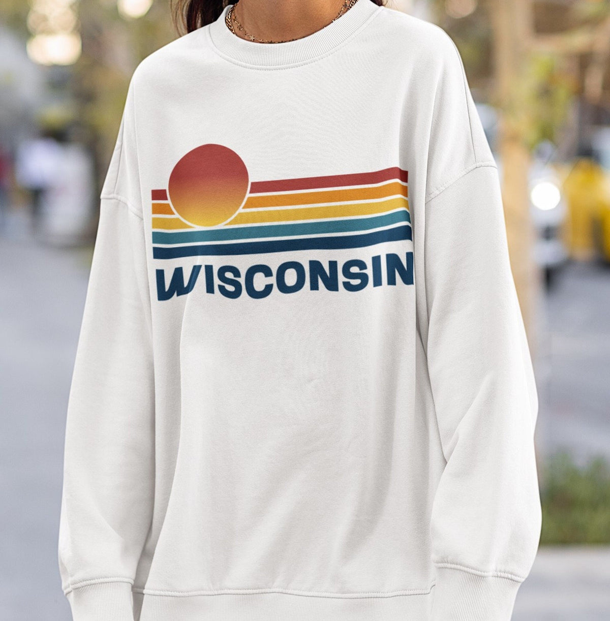 Wisconsin Retro Sunset Crewneck Sweatshirt Vacation Shirt Gift Sweatshirt – Fan Favorite · Perfect For Daily Wear