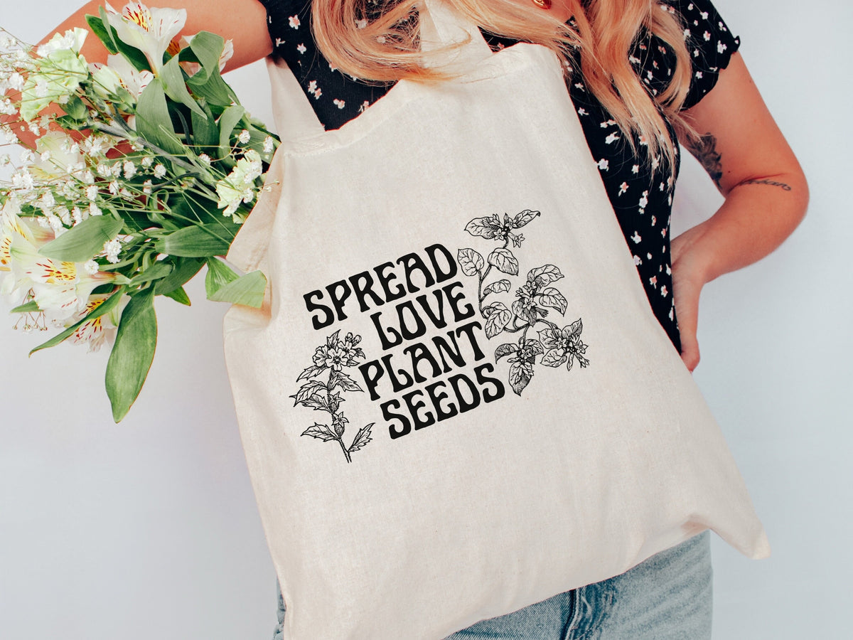 Spread Love Plant Seeds Cotton Canvas Tote Bag Farmers Market Bag Gardener Gift for Nature Foraging Bag Wildflower Tote Bag Gift for Her Tote Bag – Everyday Comfort · Great Gift For Fans