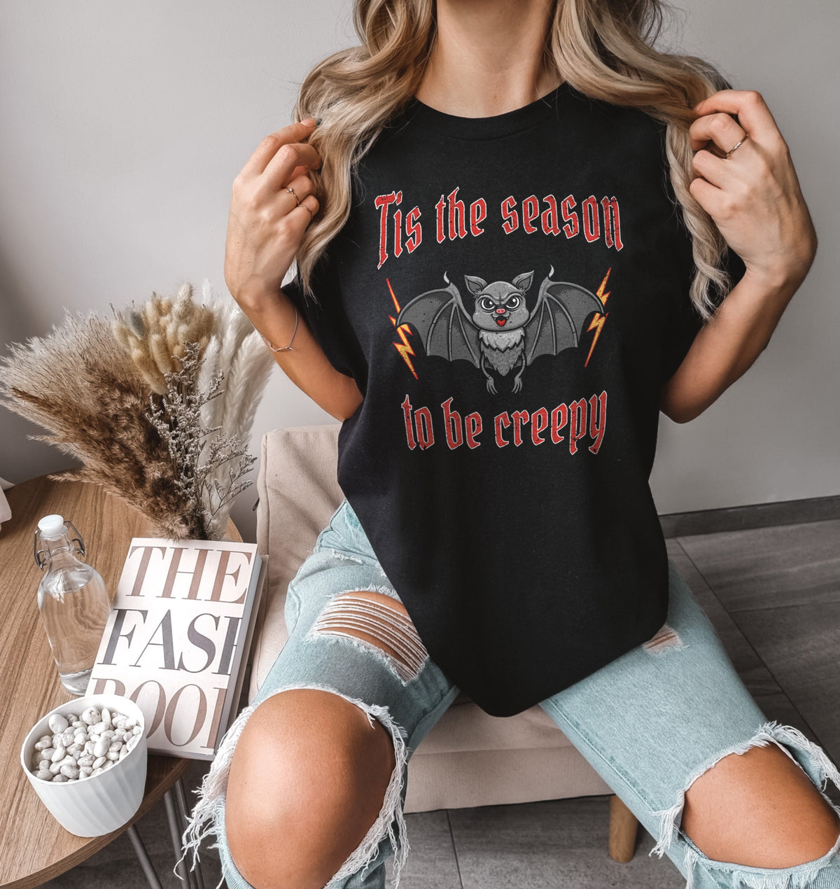 Halloween TShirt Tis The Season To Be Creepy TShirt Cute Halloween Bat Shirt Womens Rock Band Halloween Season TShirt Graphic Tee – Fan Favorite · Perfect For Daily Wear