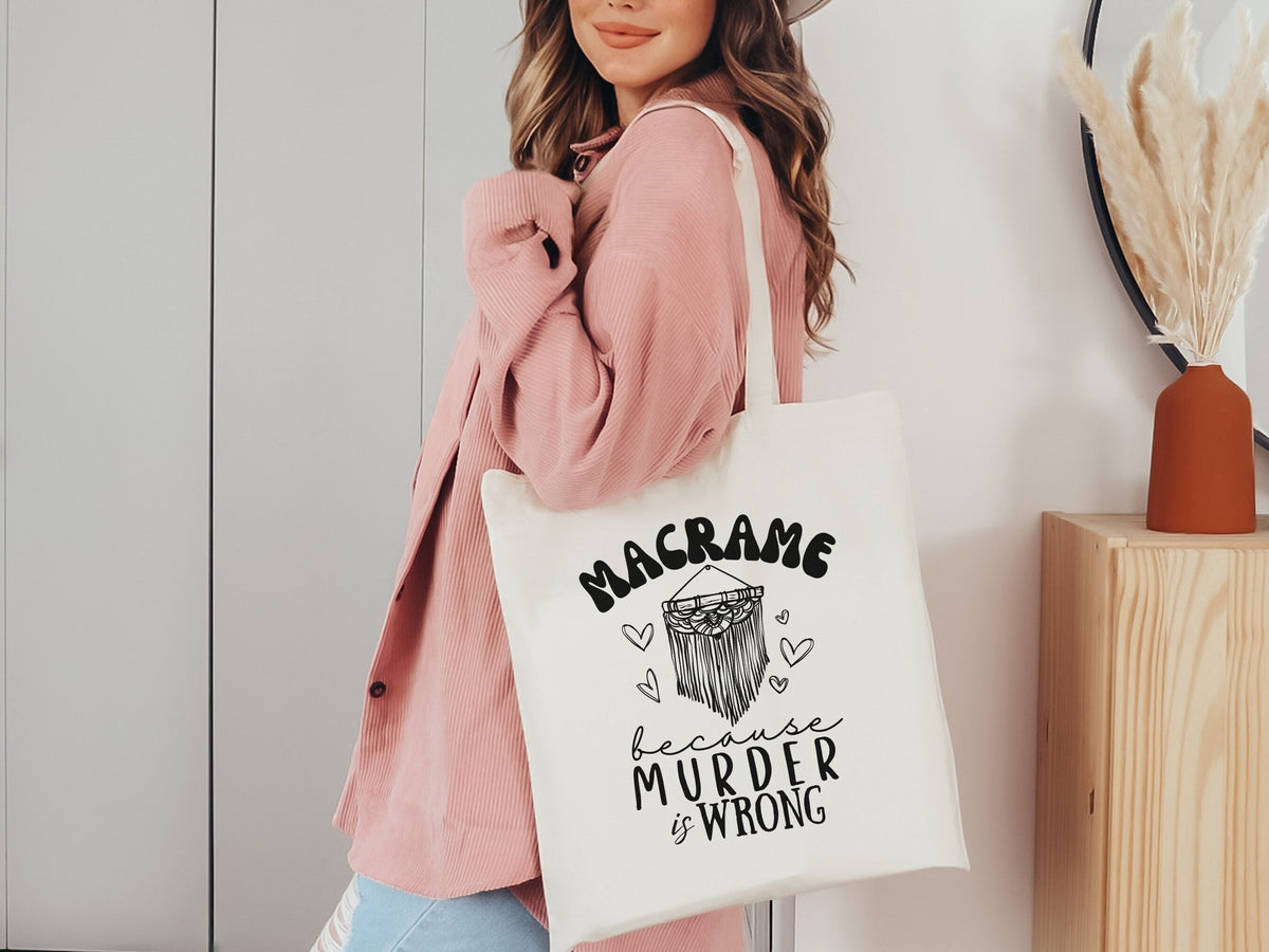 Funny Macrame Cotton Canvas Tote Bag Farmers Market Bag Macrame Lover Crafting Bag Gift for Her Macrame Storage Bag Gift for Cord Knotting Tote Bag – Aesthetic Look · High-Quality Print