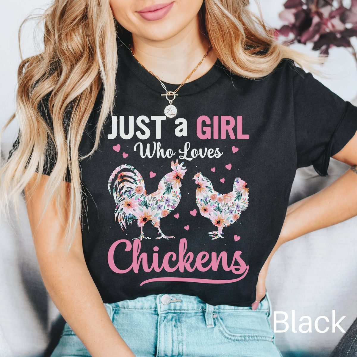 Just a Girl Who Loves Chickens Shirt Floral Chicken Shirt Chicken Lover Shirt Chicken Lover Gift Chicken Gift Chicken Lady Shirt Graphic Tee – Fan Favorite · Must-Have Style