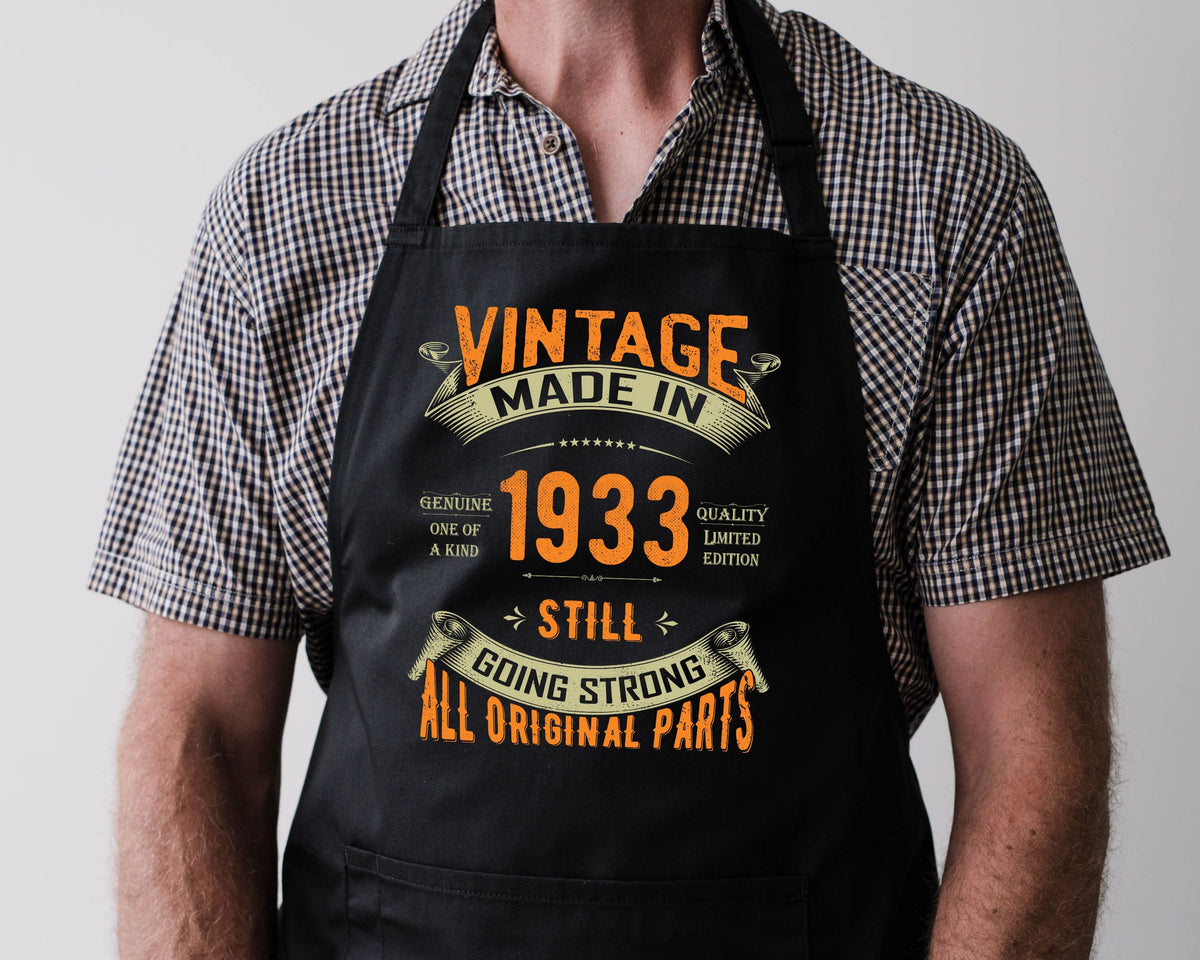 Baking Apron 91st Birthday Gifts Cotton Aprons for Men Dad 91 Years Old Bbq Summer Vintage Made In 1933 Graphic Tee – Easygoing Wear · Trending Graphic Apparel